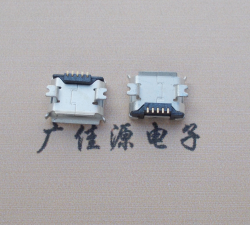 昆明Micro USB 5PIN接口,B型垫高0.9mm鱼叉脚贴片雾锡卷边